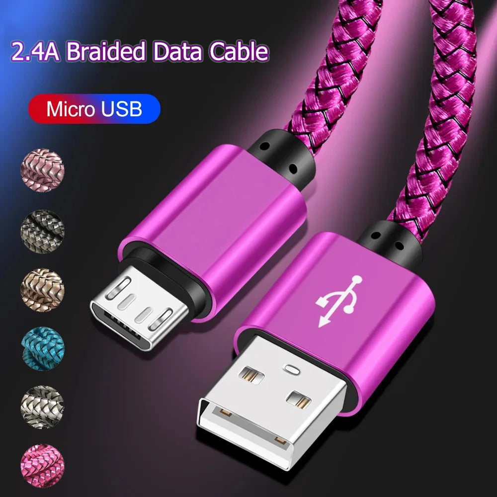Nylon Braided Micro USB Cable Data Sync 2A Fast Charging 1M 2M 3M Charger Cable For Samsung Huawei HTC Android Phone USB Micro