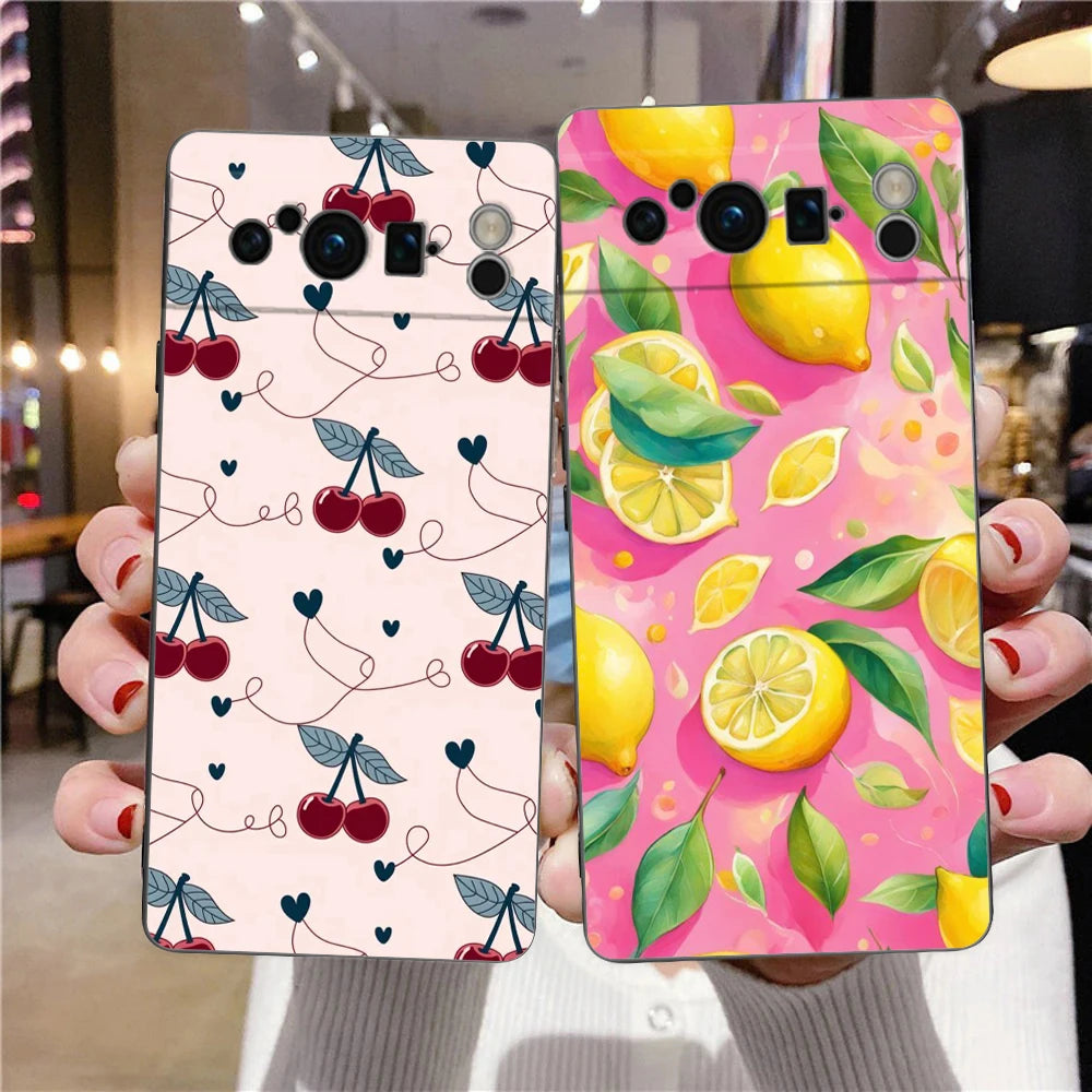 Fresh Summer Fruit Lemon Cherry Phone Case Cover for Google Pixel 10 9 8 7 6 7A 6A Pro Shockproof Soft TPU 9 Pro XL Shell Capas