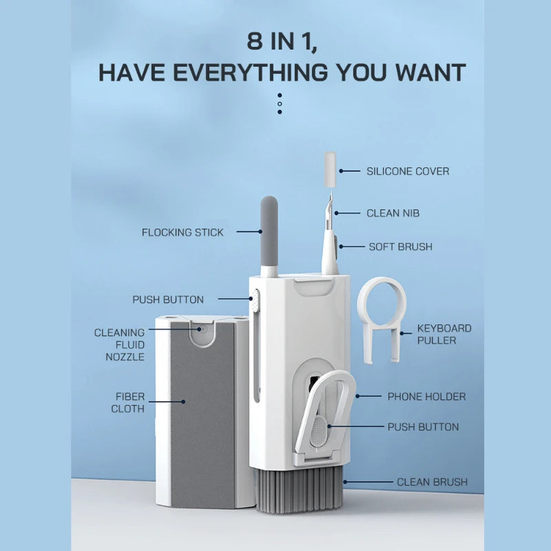 8-In-1 Multifunctional Cleaning Set Laptop Keyboard Cleaning Brush Mobile Phone Screen Cleaning Bluetooth Headphone Cleaning Pen