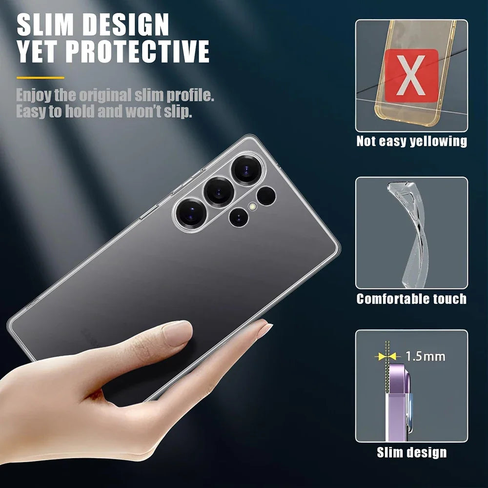 Ultra Thin Transparency Phone CaseS For Samsung S26 Ultra S25 Plus S24 S22 S21 S20 FE S25 Ultra Note 20 10 Soft Protection Cover