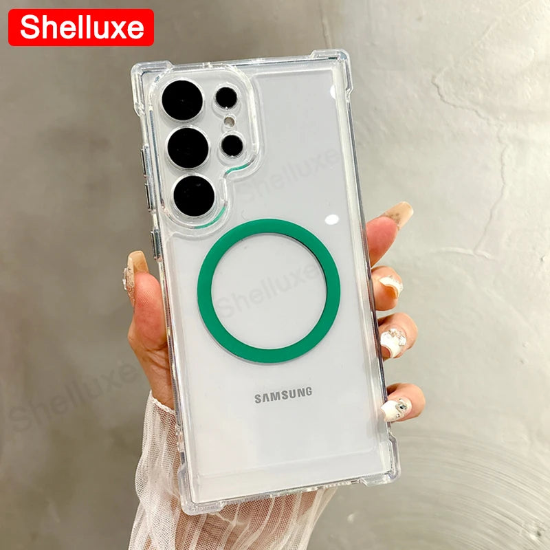 Transparent Armour Magnetic Case Shelluxe For Samsung Galaxy S26 S25 Ultra S24 S23 S22 Plus Luxury Corners Protector Phone Cover