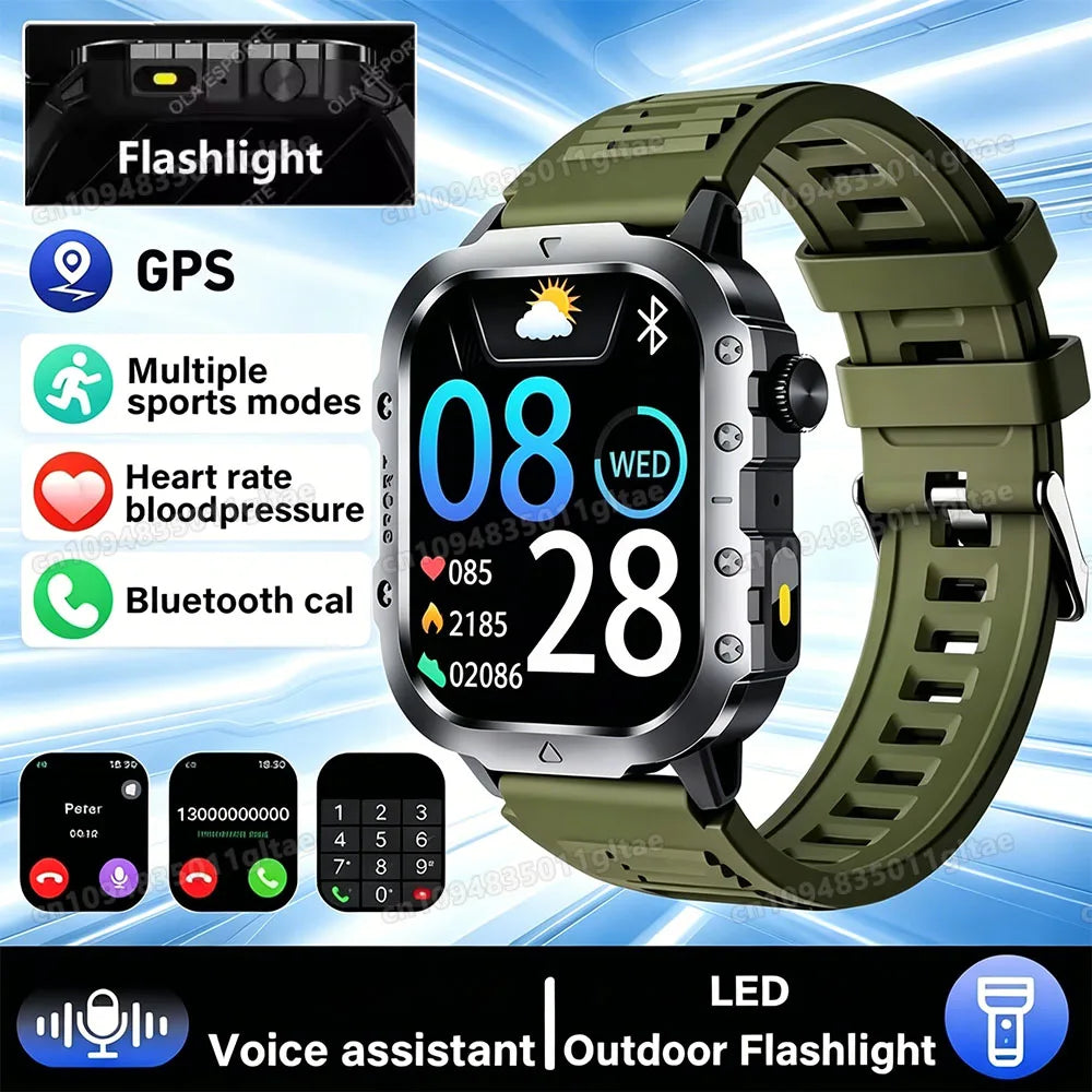 2026 New Military-grade Smart Watch Men GPS Flashlight 3ATM Waterproof Watch Bluetooth Call 100+Sport Outdoor Smartwatch Pk Hw12