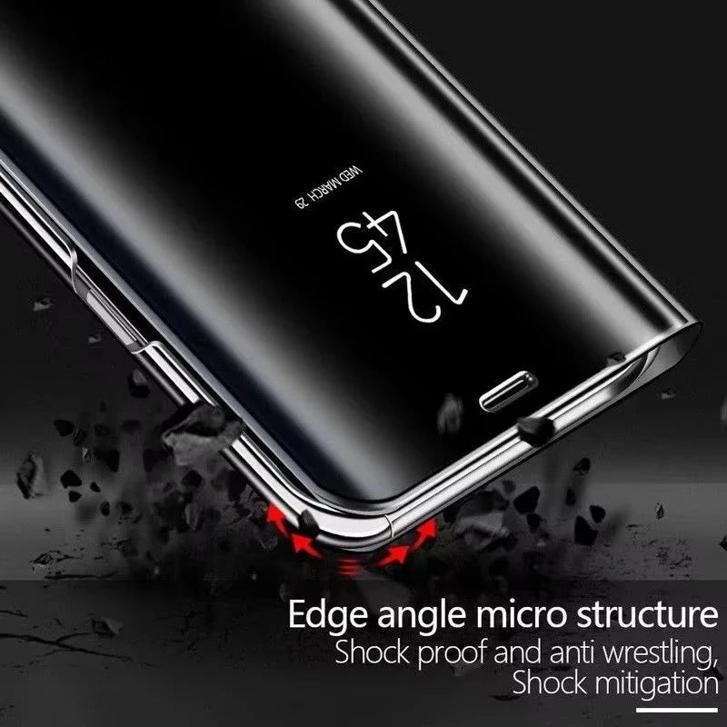 Mirror Flip Luxury Cases For Samsung Galaxy S26 Ultra S25 S23 S22 S21 Plus Fe Note 20 S24 Ultra Leather Texture Shockproof Cover