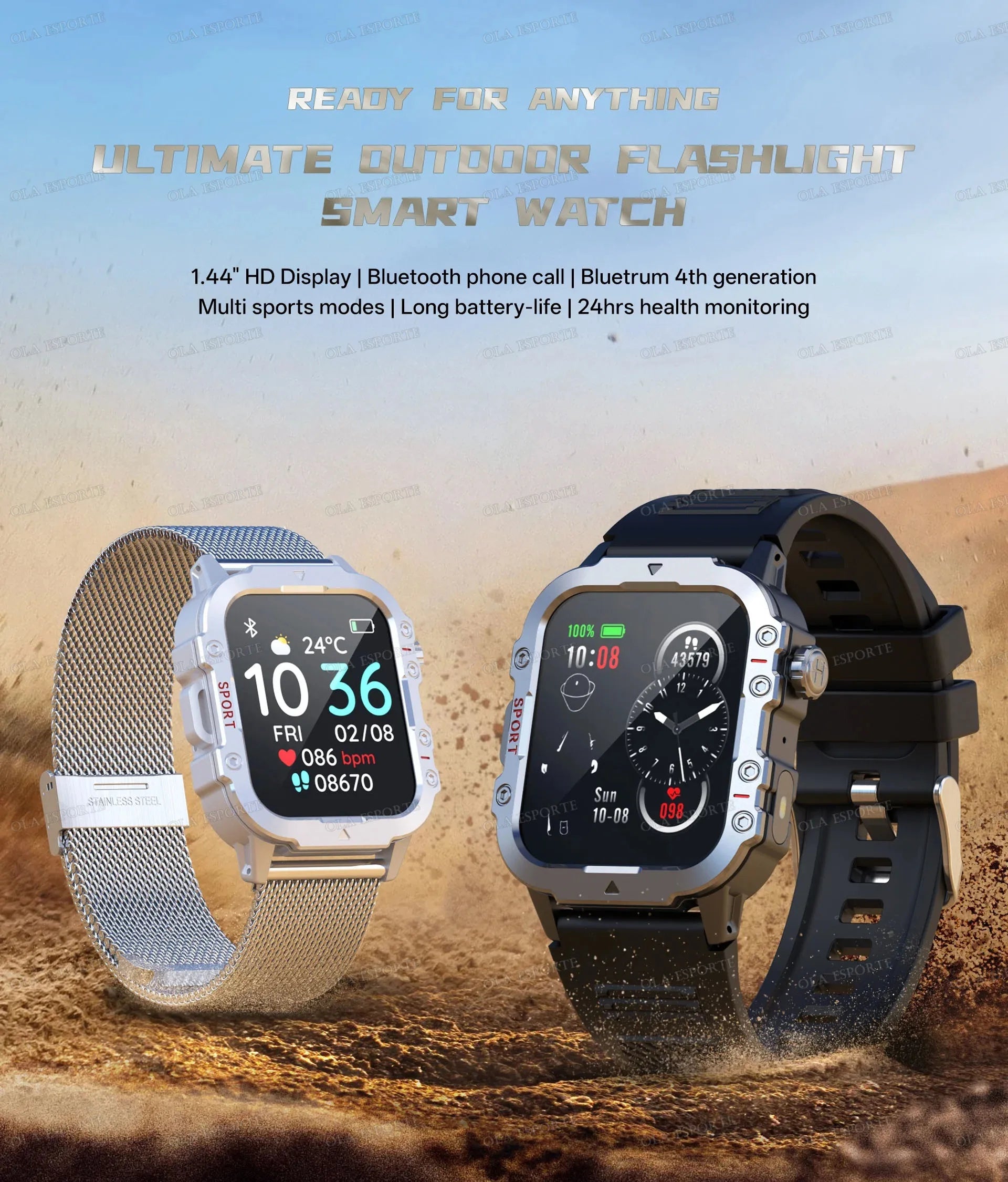2026 New Military-grade Smart Watch Men GPS Flashlight 3ATM Waterproof Watch Bluetooth Call 100+Sport Outdoor Smartwatch Pk Hw12