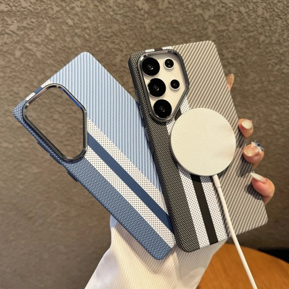 High end Carbon Fibre Wireless Charging for Magsafe Phone Case for Samsung Galaxy S25 S26 Ultra S26 Plus Alloy Lens Hard PC Case