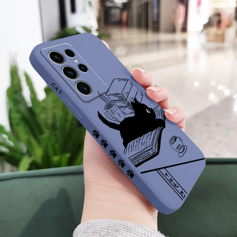 Table Cat Phone Case For Samsung Galaxy S25 S24 S23 S22 S21 S20 S10 Ultra Plus FE Note 20 Ultra 10 9 Plus Cover