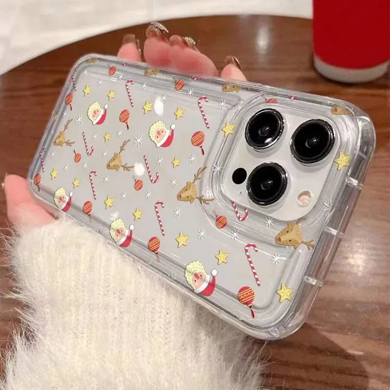 Winter Christmas Graphic Print Clear Case For iPhone 16 15 14 13 12 11 Pro Max 16E XS XR SE2 7 8 Plus SE2 SE3 Shockproof Cover