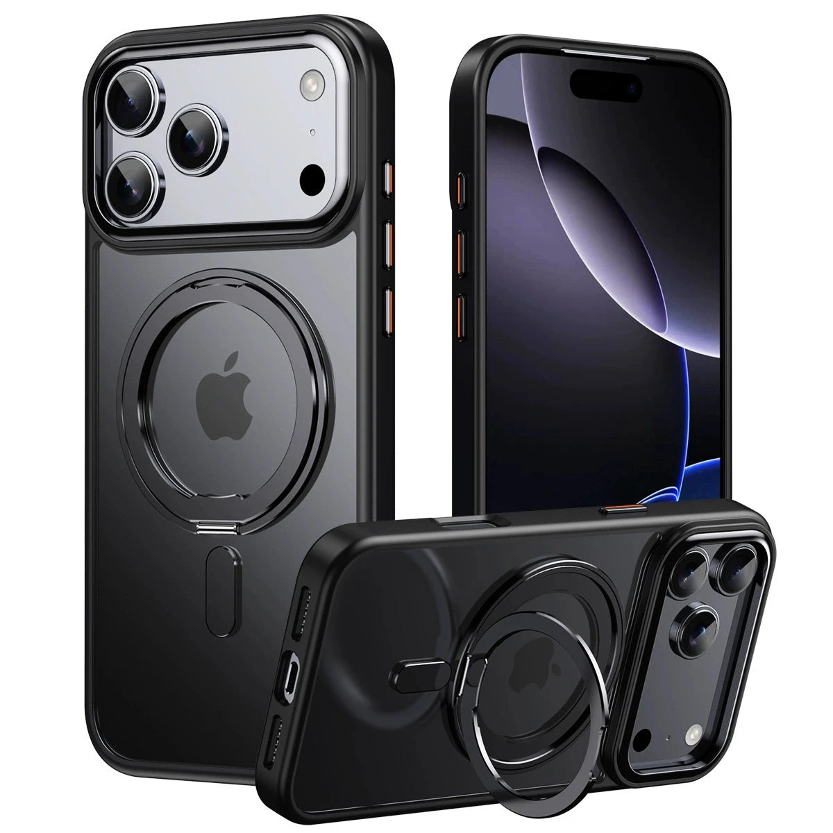 Magnetic 360°Rotation Stand Case for iPhone 17 Pro Max with Ring Holder Translucent Cover For iPhone 17 Pro Case
