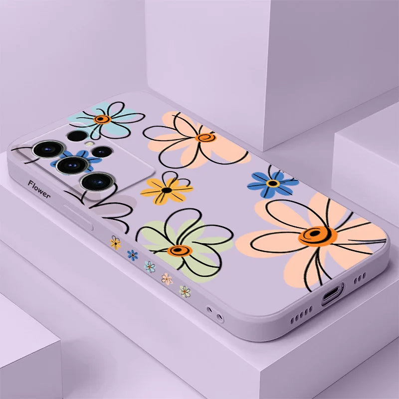 Hoop Flower Phone Case For Samsung Galaxy S25 S24 S23 S22 S21 S20 S10 S10E Ultra Plus FE Note 20 Ultra Plus Cover
