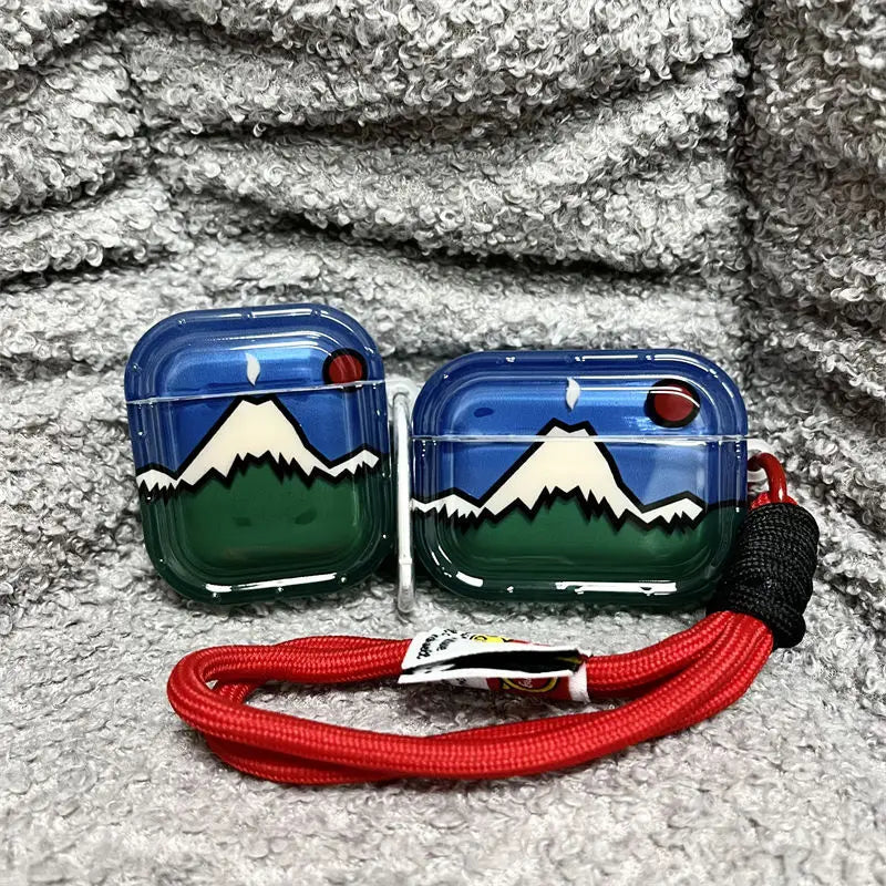 Cartoon Snowy Mountain AirPods Protective Case Compatible with pro 2 pro Apple 3rd Gen Headphones Second Generation Shell