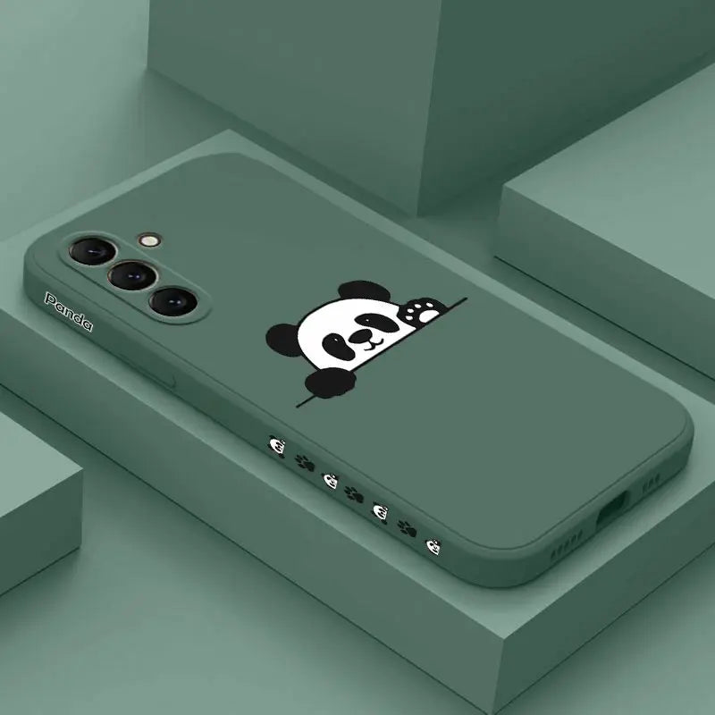 S24 Panda Cute Label New Silicone Phone Case For Samsung S24 S24Ultra S24Plus S23Plus S23 S21FE S22 S23FE S22Plus S21 S20 Cover