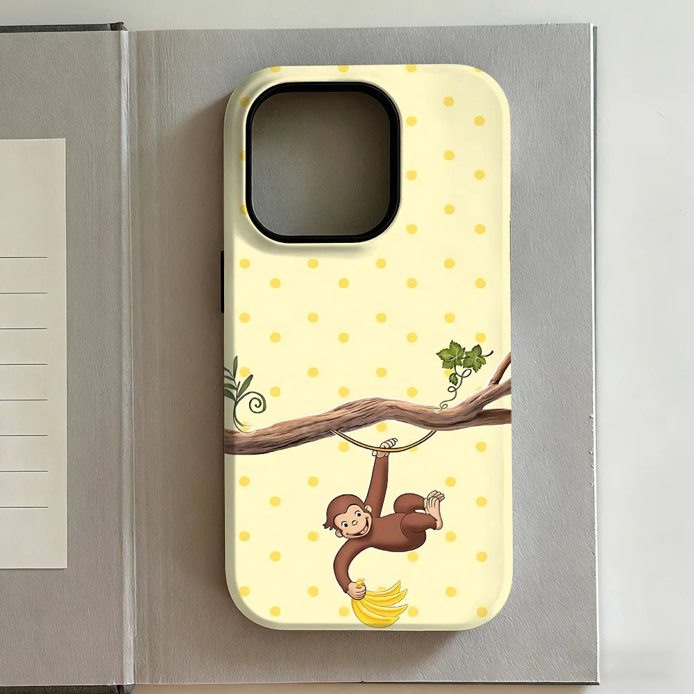 New Style Curious George Phone Case for iPhone 17 16e 16 15 14 13 12 11 X XS XR XSMAX 7 8 Air Pro Max Plus Luxury Double-layer