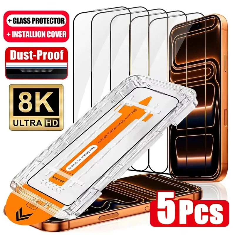 Dust Free Easy Installation HD Screen Protectors For iPhone 18 Pro Max 17 Pro Max 16 Pro 15 14 13 12 11 XR X Air Tempered Glass