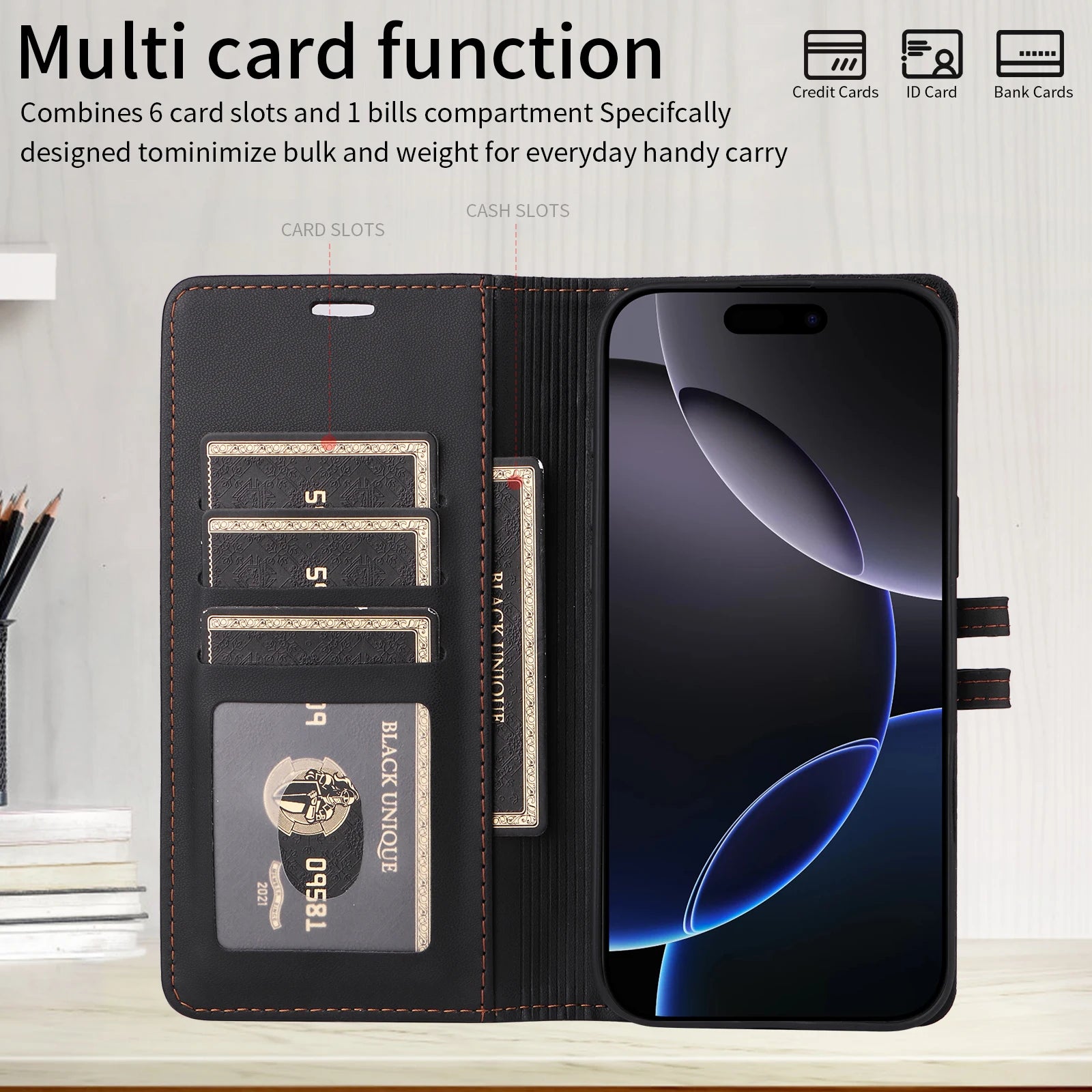 Business Leather Flip Phone Case for iPhone 17 Pro Max Air 16E 16 15 14 13 12 11 Pro XS XR Max Plus SE Card Wallet Pocket Cover