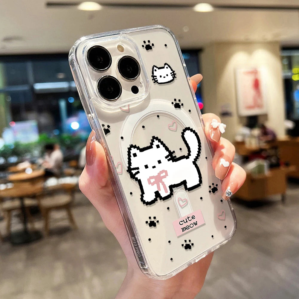 Cute Cat For Magsafe Wireless Charger Case For iPhone 17 16 15 14 11 12 13 Pro Max 17 Air Magnetic Shockproof Clear Phone Cover