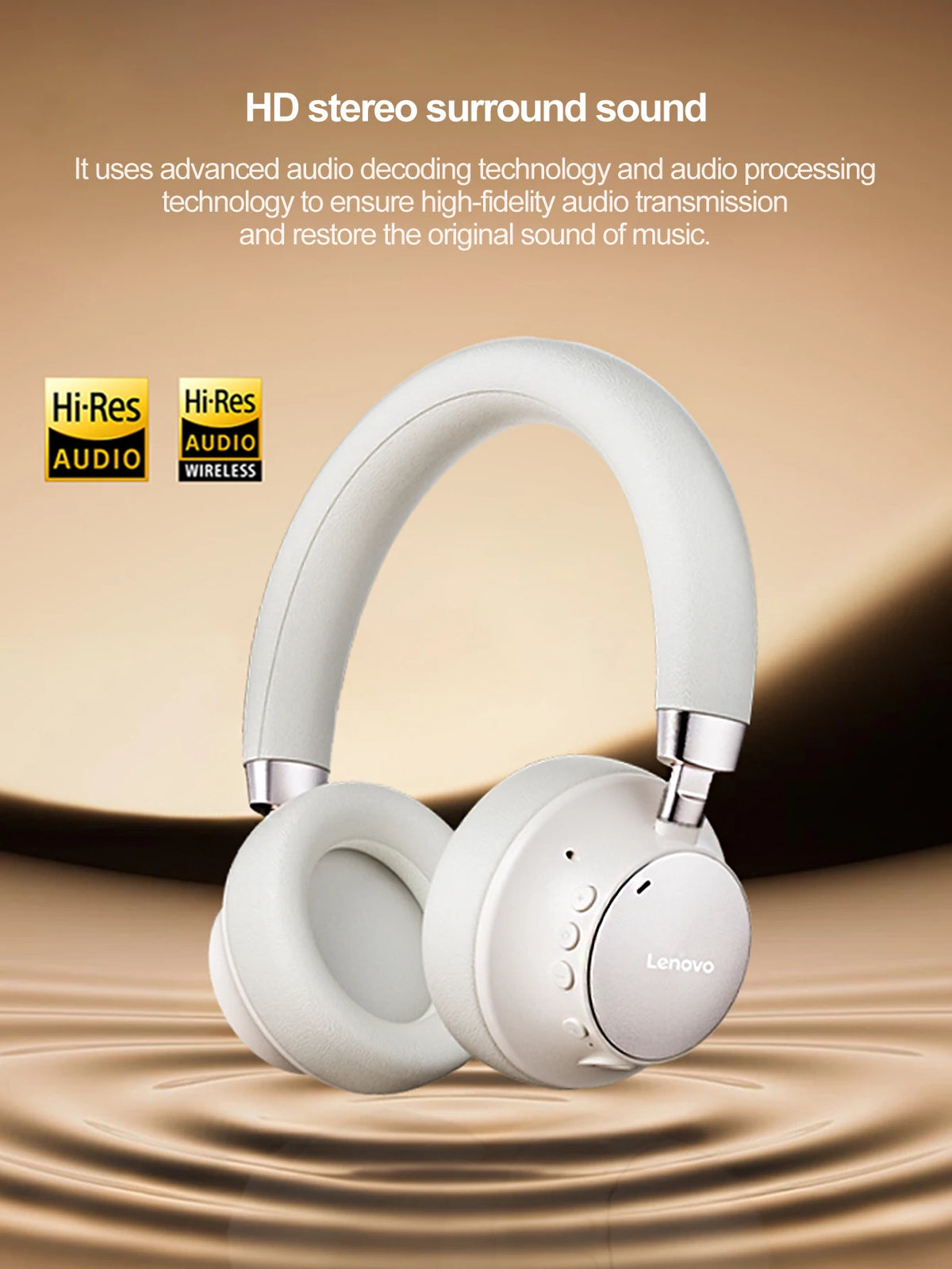 Lenovo TB300 Bluetooth 5.4 Over Ear Headset Noise Reduction Mic 190g Light Soft Earpads 400mAh Battery 3.5mm Wired Headphones