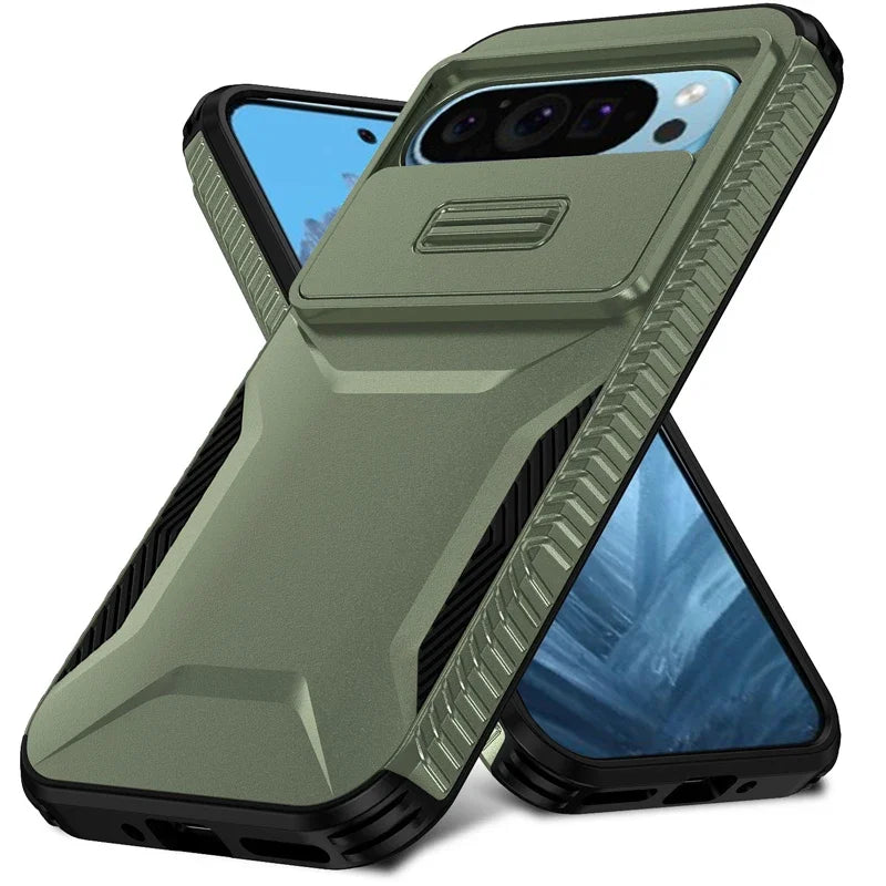 Heavy Duty Rugged Shockproof Slide Camera Lens Protect Case for Google Pixel 10 9 8 7 A Pro XL Matte Anti-slip Armor Hard Cover