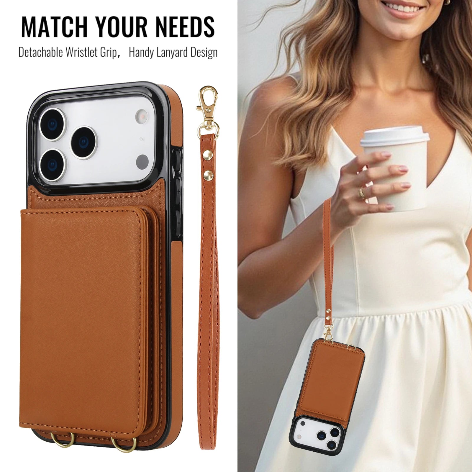 Crossbody Card Holder Wallet Leather Case For iPhone 17 Pro Max 16 Plus 15 Plus 14 13 12 11 Strap Pocket kickstand RFID Cover