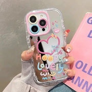 Cute Happy Lovely Heart Colorful Mirror Phone Case For iPhone 11 12 13 14 15 16 17 Pro Max 7 8 Plus X XS XR SE2 Shockproof Cover