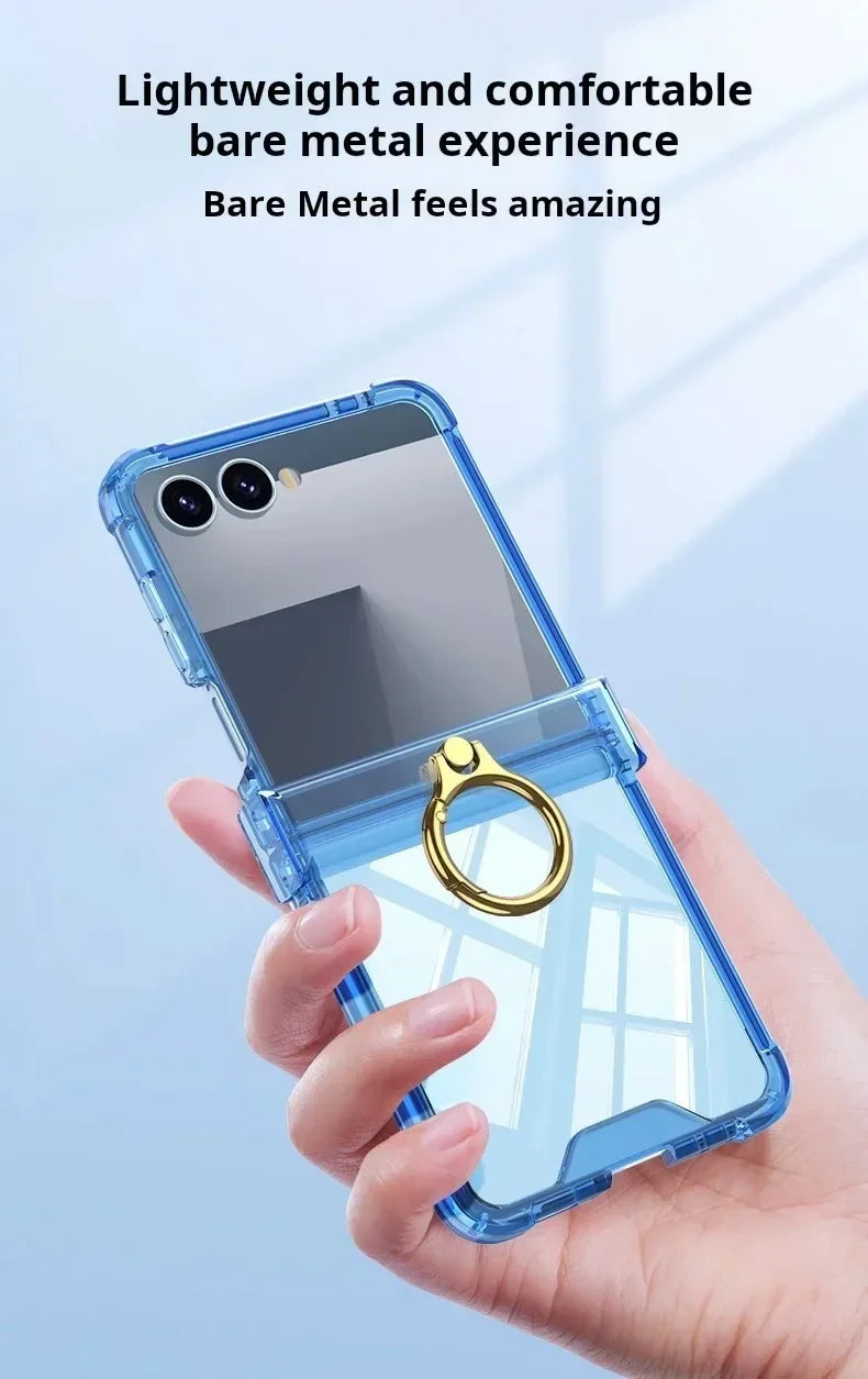 Luxury Ring Holder Airbag Hinge Protection Phone Case For Samsung Galaxy Z Flip 8 6 5 Z Flip7 FE Flip8 Antifall Shockproof Cover