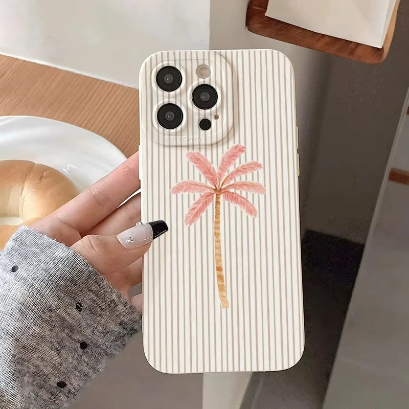 Palm Tree Stripes Pattern Silicone Phone Case For Samsung Galaxy S26 S25 S24 S23 Ultra S22 S21 S20 Plus FE A35 A55 Soft Cover