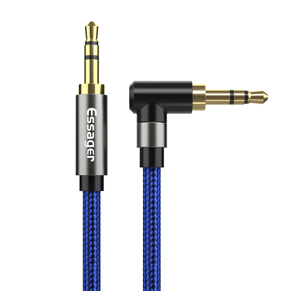 Essager Audio Cable Jack 3.5mm Male to Male Speaker Cord 90Degree Right Angle AUX Cable For Xiaomi Headphone Extension Wire Line