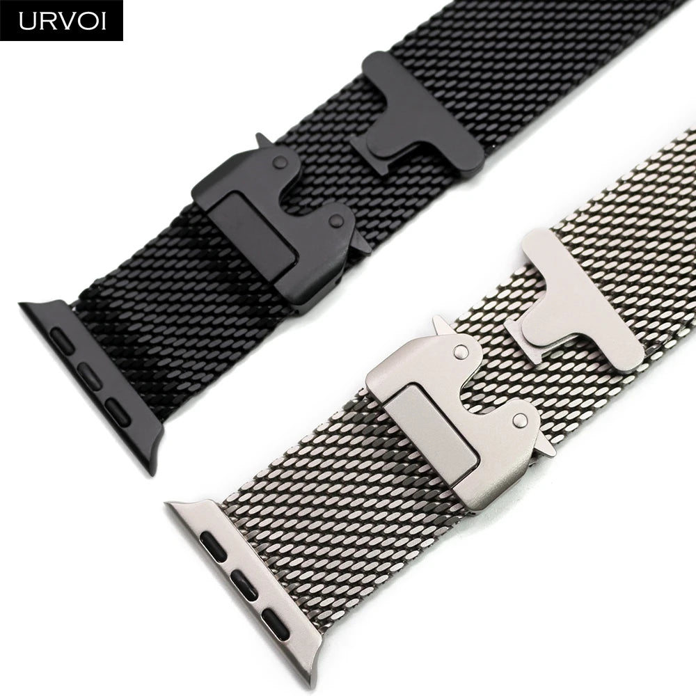 URVOI Band for Apple Watch Ultra 4 3 2 Series 12 11 10 SE3 Stainless Steel Mesh Strap for iWatch Secure Parachute Buckle 46 49mm