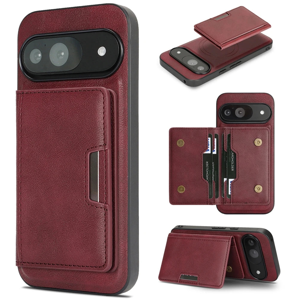 2 In 1 Magnetic Leather Case For Google Pixel 10 9 8 9a 8a Pro Xl 10pro 9pro 8pro Cards Slots Holder Kickstand Bag Phone Cover
