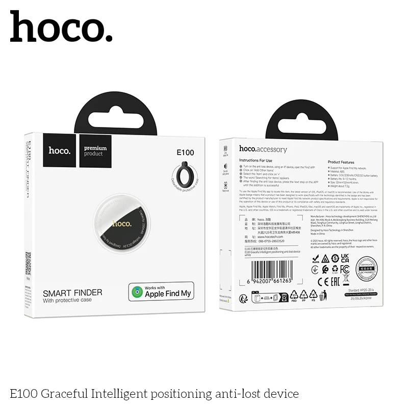 HOCO E100 Smart GPS Tracker Mini Tag Anti-Lost Device with Case for iOS Apple Find My App Car Key Pet Kids Thin Locator Finder