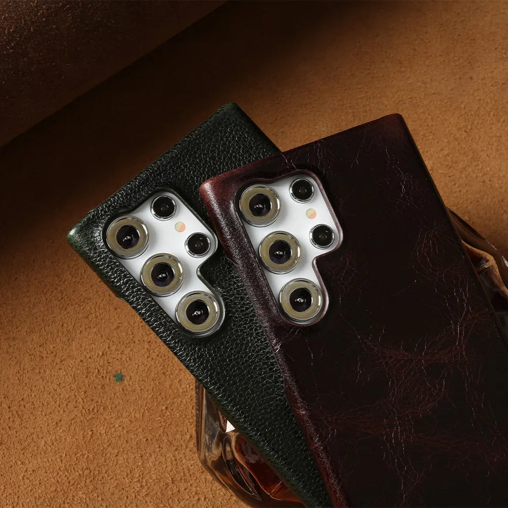 Luxury Genuine Leather Case for Samsung Galaxy S24 Ultra S23 S22Plus S21FE S20 Real Cowhide Leather Phone Cover Back Shell Coque