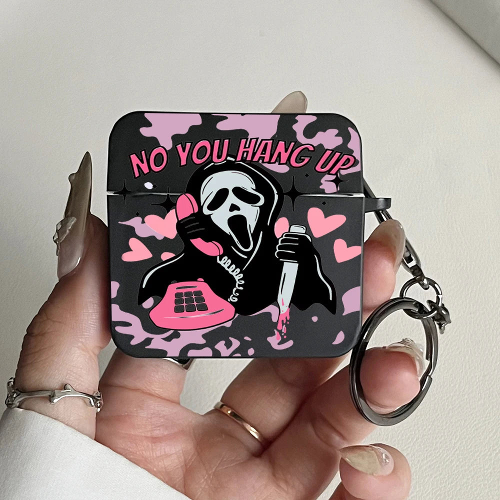 Pink Ghostface Hard Earphone Case for AirPods 1or2, 3, 4, Pro2/Pro Case Stylish Bluetooth Headset Protective Cover with Keychain