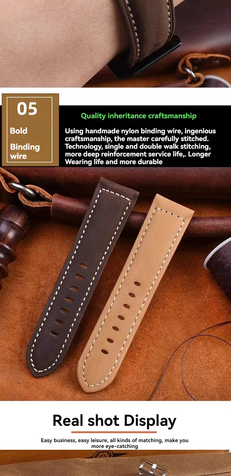 For Panerai Fossil SEIKO TISSOT Watchband Genuine Leather Bracelet male Frosted cowhide Strap Watch band 22 24mm 26m Accessories