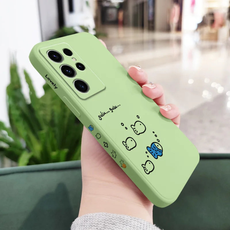 Cute Line Cat Phone Case For Samsung Galaxy S25 S24 S23 S22 S21 S20 S10 S10E Ultra Plus FE Note 20 Ultra 10 Plus Cover