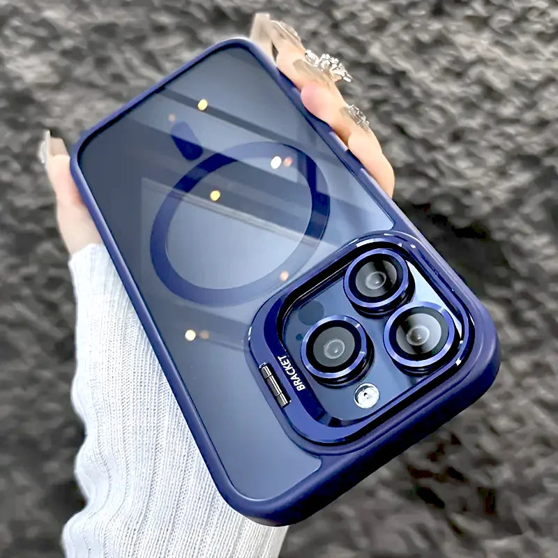 Luxury Transparent Case For iPhone 18 17 16 15 14 13 12 11 Pro Max Air 18Pro 16Pro For Magsafe Wireless Charge Stand Lens Cover