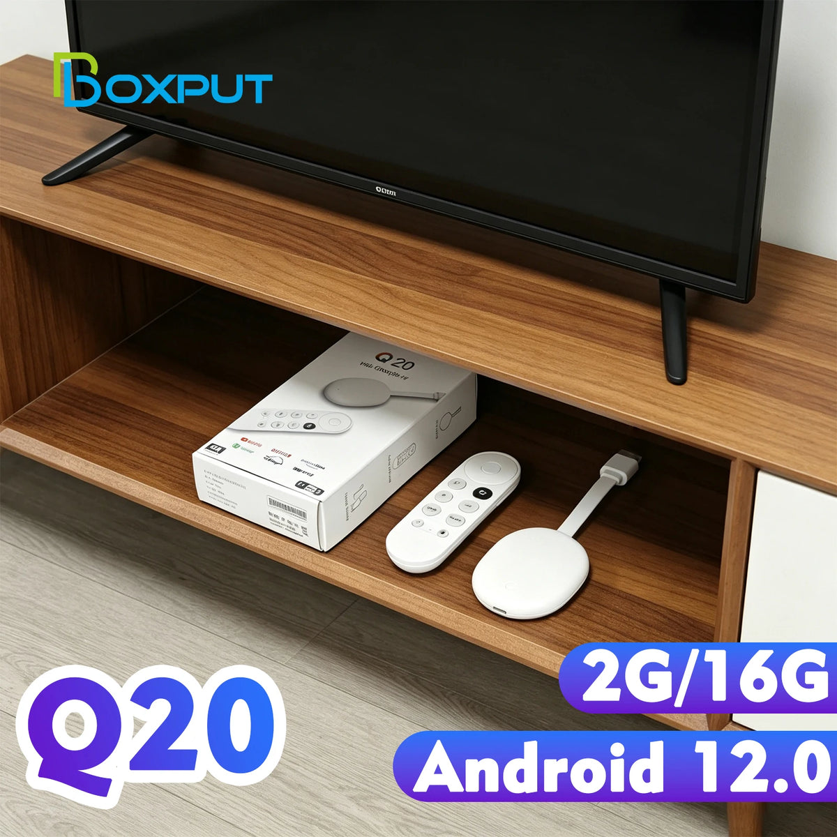 BOXPUT Q20 4K HDR TV Stick Allwinner H618 Android 12 Dual‑Band WiFi6 Android TV Launcher Streaming Player Bluetooth Voice Remote
