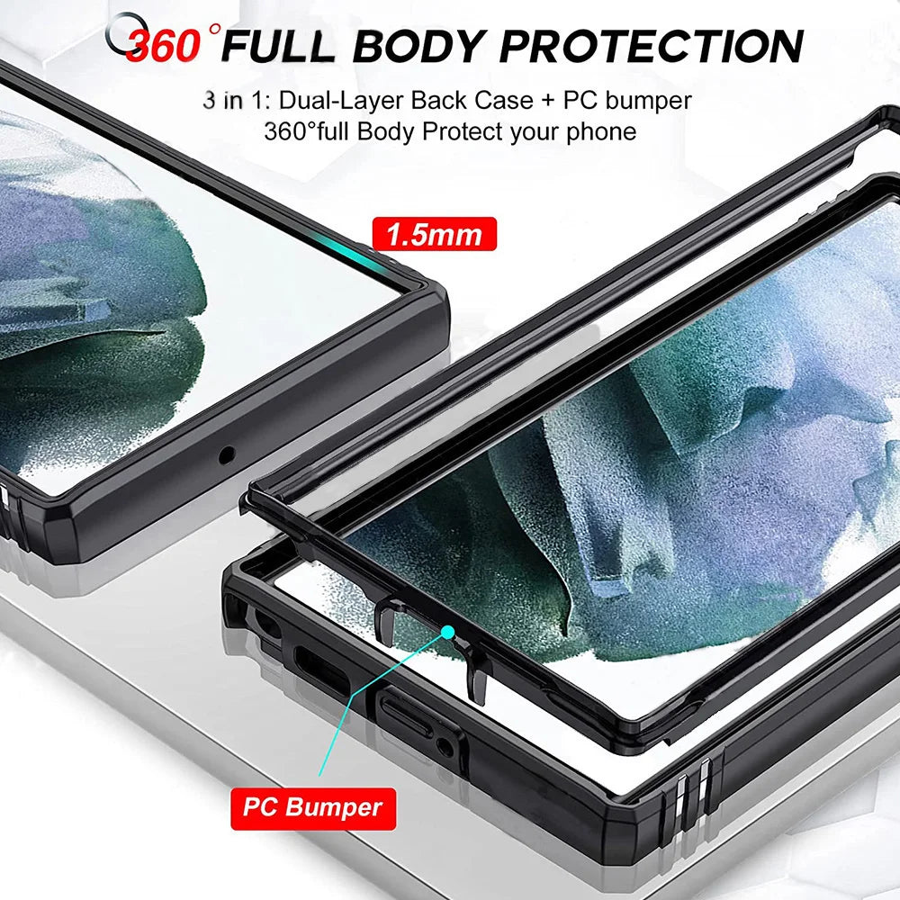 Case For Samsung S22 S21 S20 FE  Ultra Plus A53 A33 A22 A52S A52 A32 5G Heavy Duty with Camera 360 Degree Kickstand Cover