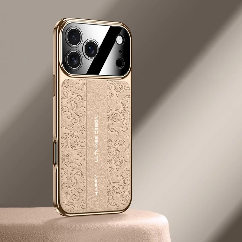 Luxurious Leather Back Electroplated Soft TPU Cover Case For iPhone 17 pro Max Air iPhone 16 15 14 ProMax