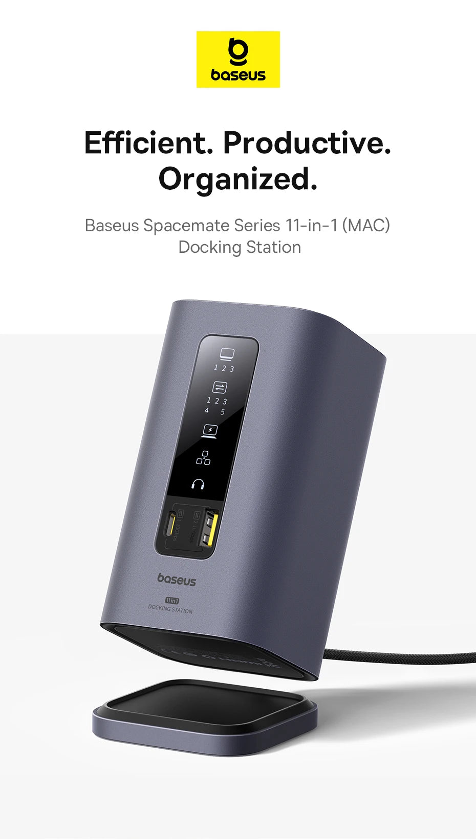 Baseus USB C Hub to DP 4K@60Hz HDMI DisplayPort 11-IN-1 Docking Station Triple Display RJ45 PD 100W For Window Mac USB 3.1 HUB
