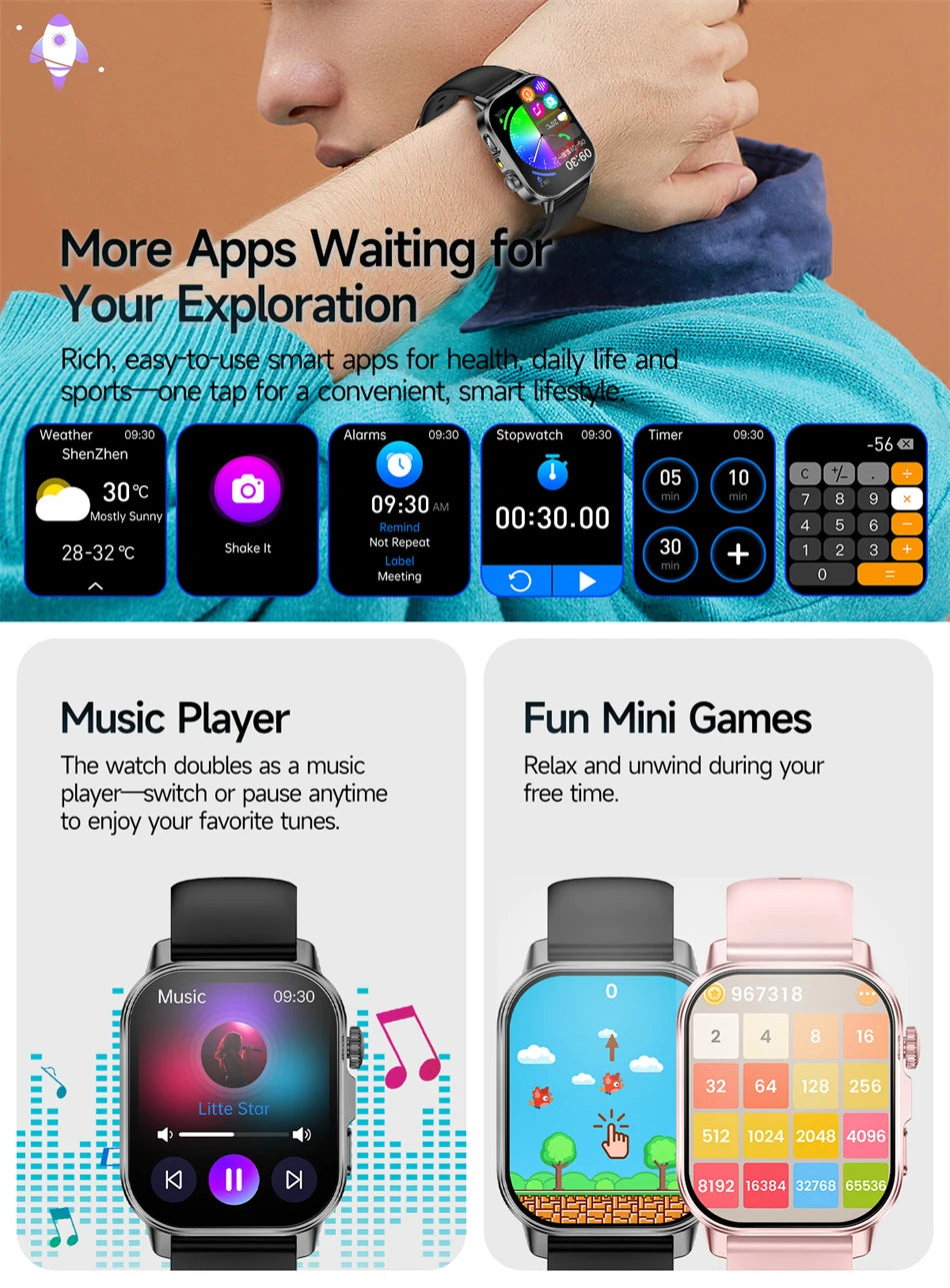 New Men Accurate Health Diagnosis ECG Smart Watch Blood Pressure Blood Oxygen Blood Fat Uric Acid Temp Bluetooth call Smartwatch