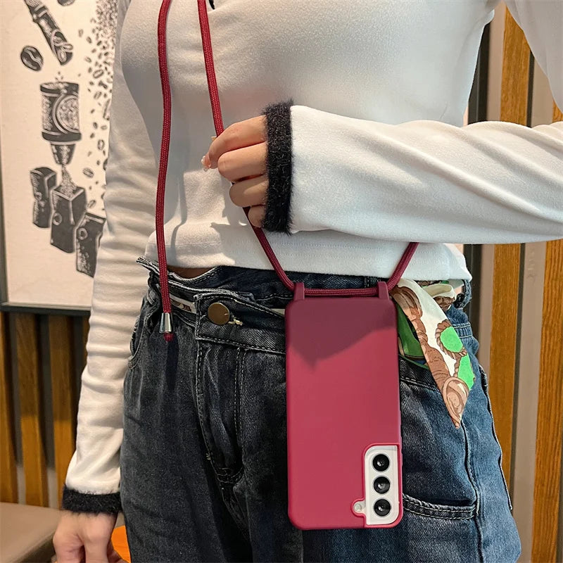 Crossbody Lanyard Strap Case For Samsung Galaxy S26 S25 Edge S24 S23 S22 S21 S20 FE Plus Note 10 20 Ultra A41 A21S 5G Soft Cover