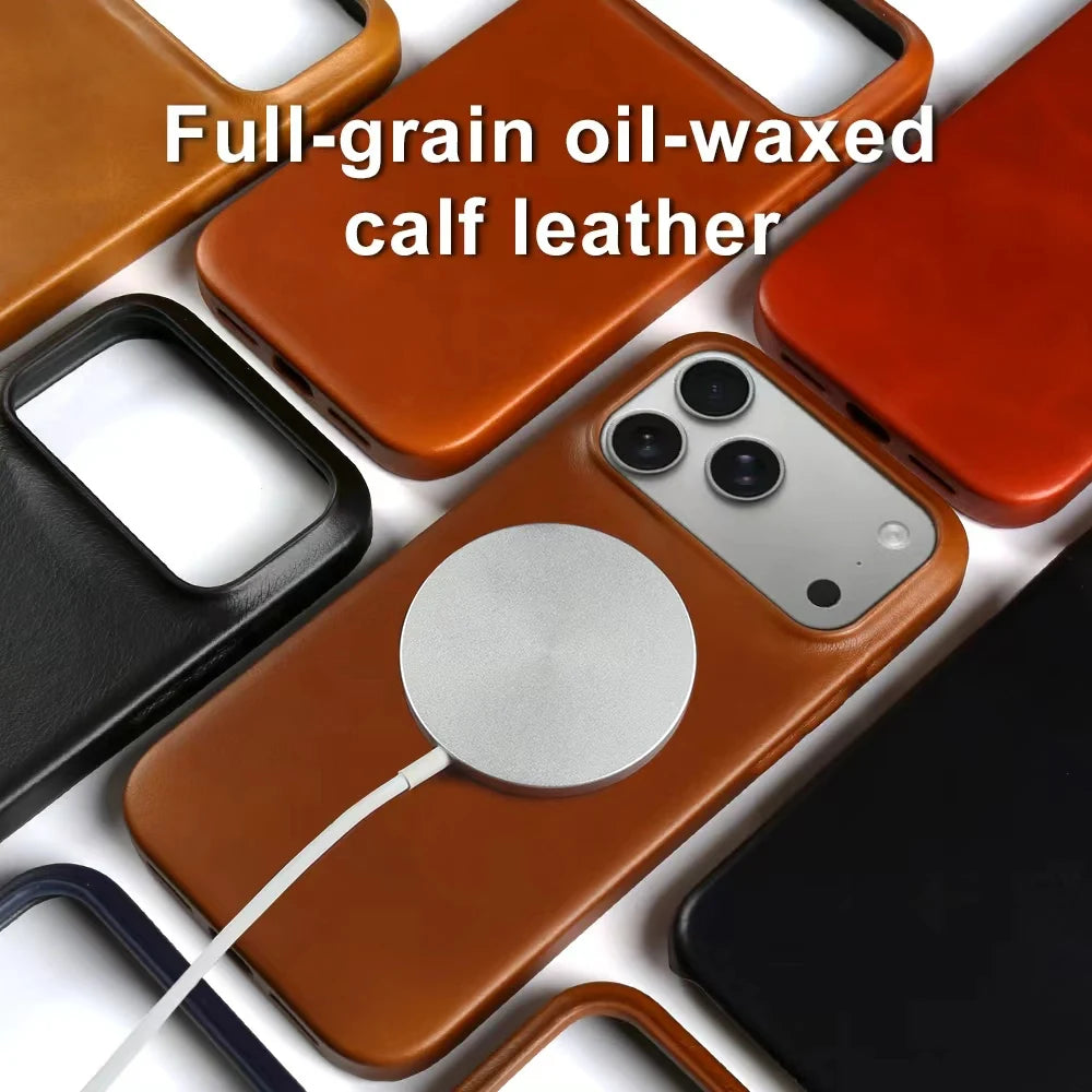 Luxury Genuine Leather Magnetic Phone Case For iPhone 17 Air 17e 16e 16 15 14 Plus 13 12 Mini 11 Pro Max For Magsafe Cover Funda