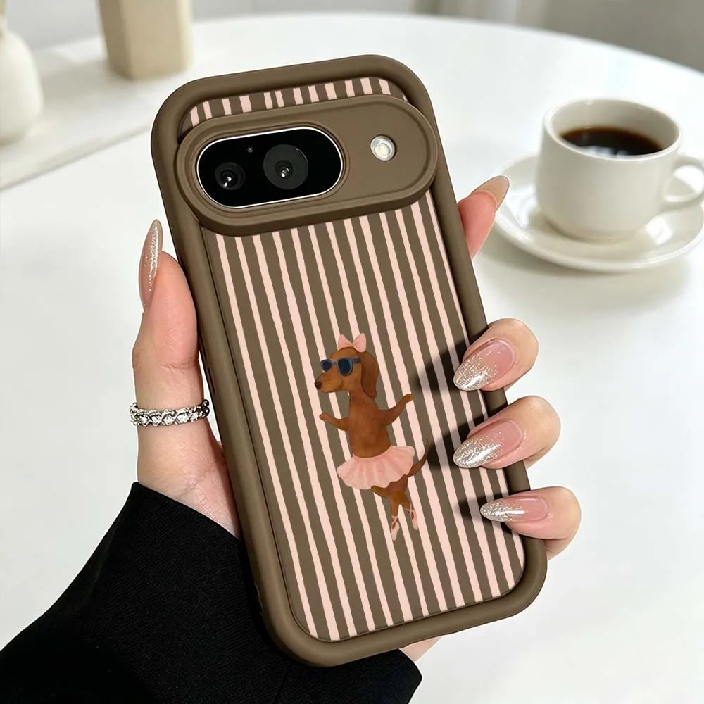 Cute Striped Dachshund Cover For Google Pixel 10 9 8 7 9a 8a 7a Pro XL Eye Ladder Phone Case