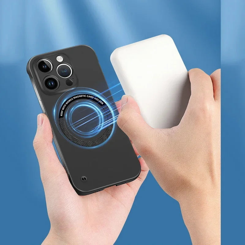 Ultra Thin Hard PC Magnetic Frameless Phone Case For Magsafe iPhone 17 16 15 14 Pro Max 13 Mini Air 16e Matte Color Solid Cover