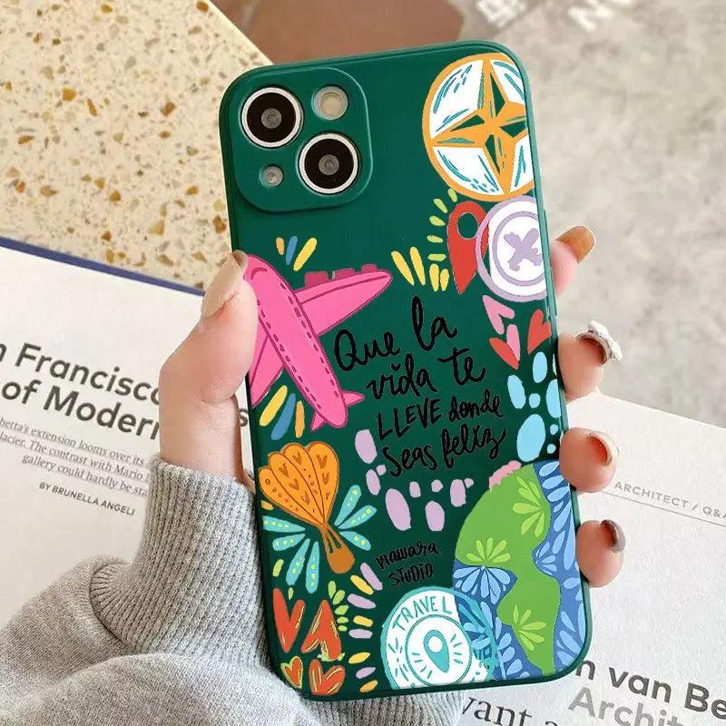Graffiti Travel Airplane Pattern Phone Case For iPhone 17 16 Pro Max 11 13 12 14 15 16 7 8 Plus XS Max XR X 16E Air Cases Cover