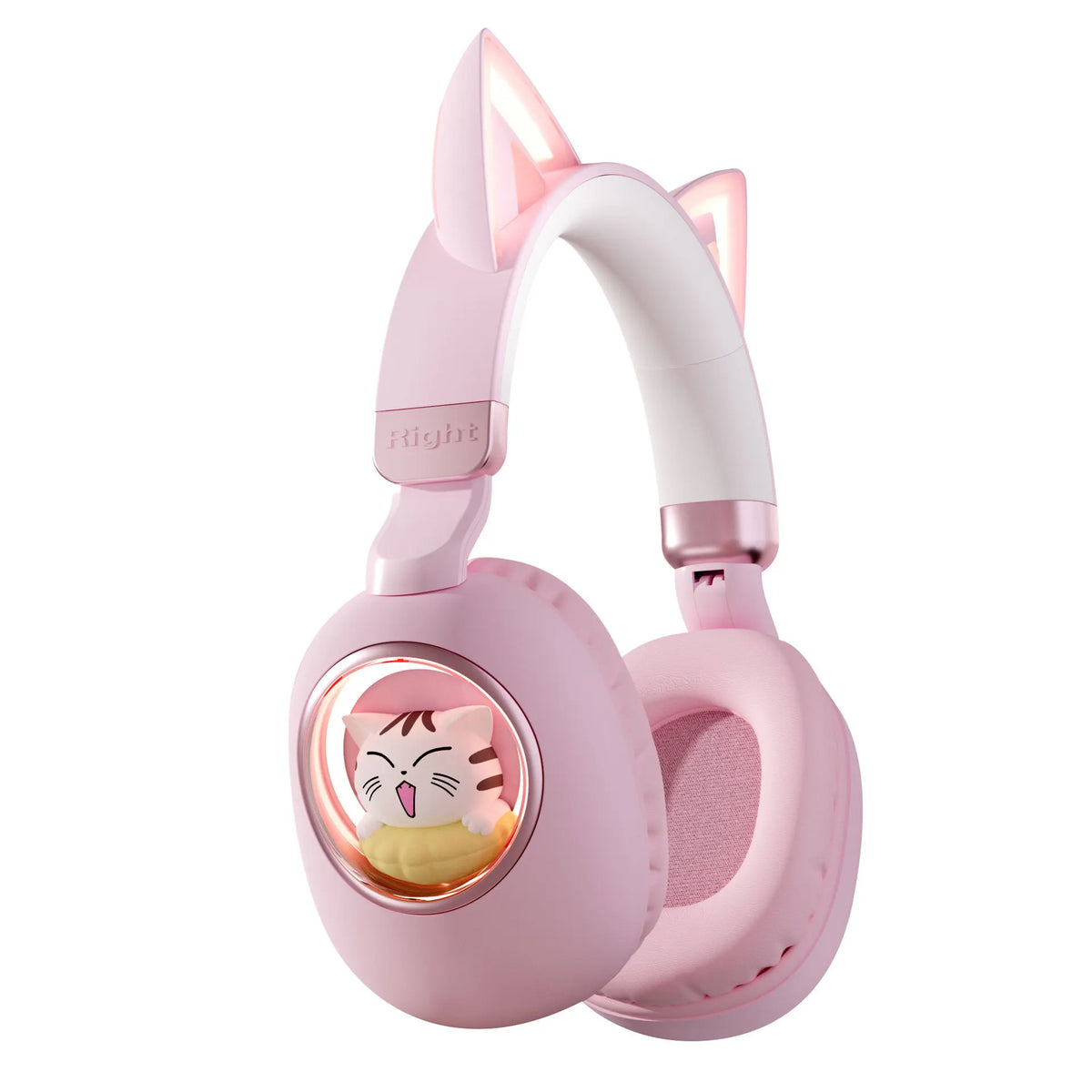 Kids Wireless Headphones Bluetooth 5.4 Cat Ear RGB Light Over-Ear Headset with 400mAh Battery, 20H Playtime, Low Latency