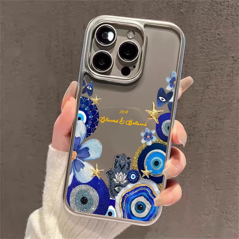 Hamsa Hand Evil Eye Collage Clear Case For iPhone 16 15 Pro Max Cases iPhone 17 11 12 13 14 15 ProMax Plus XS Plating Drop Funda