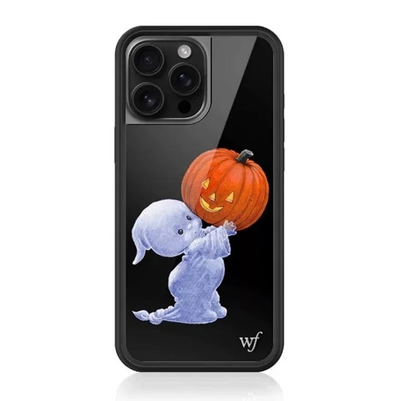 Wildflower Ins Little ghost Phone Case For iPhone 17 12 13 14 15 16Pro Max Plus Halloween Little ghost jack-o-lantern Cover﻿﻿﻿﻿﻿