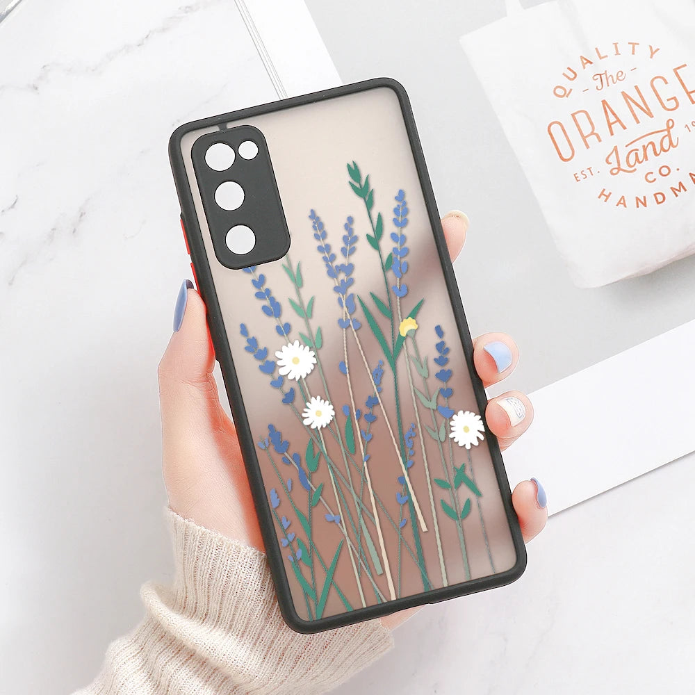 Phone Case For Samsung Galaxy S24 Ultra Cases S23 FE  S22 Plus S21 S20 FE Note 20 Ultra 10 Plus Hard Matte Flower Fundas Covers