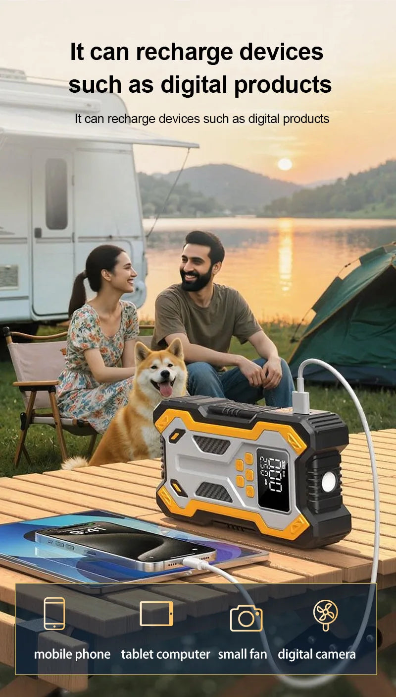 Car Jump Starter With Air Compressor LCD Screen 30000mAh Portable Booster Charger 7000A Powerful Car Battery Starting Devi