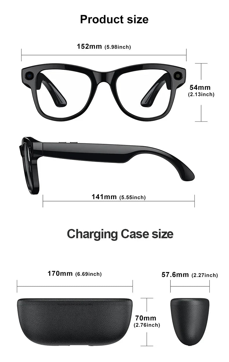 MOGCO Smart AI Glasses, 8MP Camera, Real-time Translation, 3600mAh Charging Case, 43.6g Ultra Lightweight Portable Eyeglasses